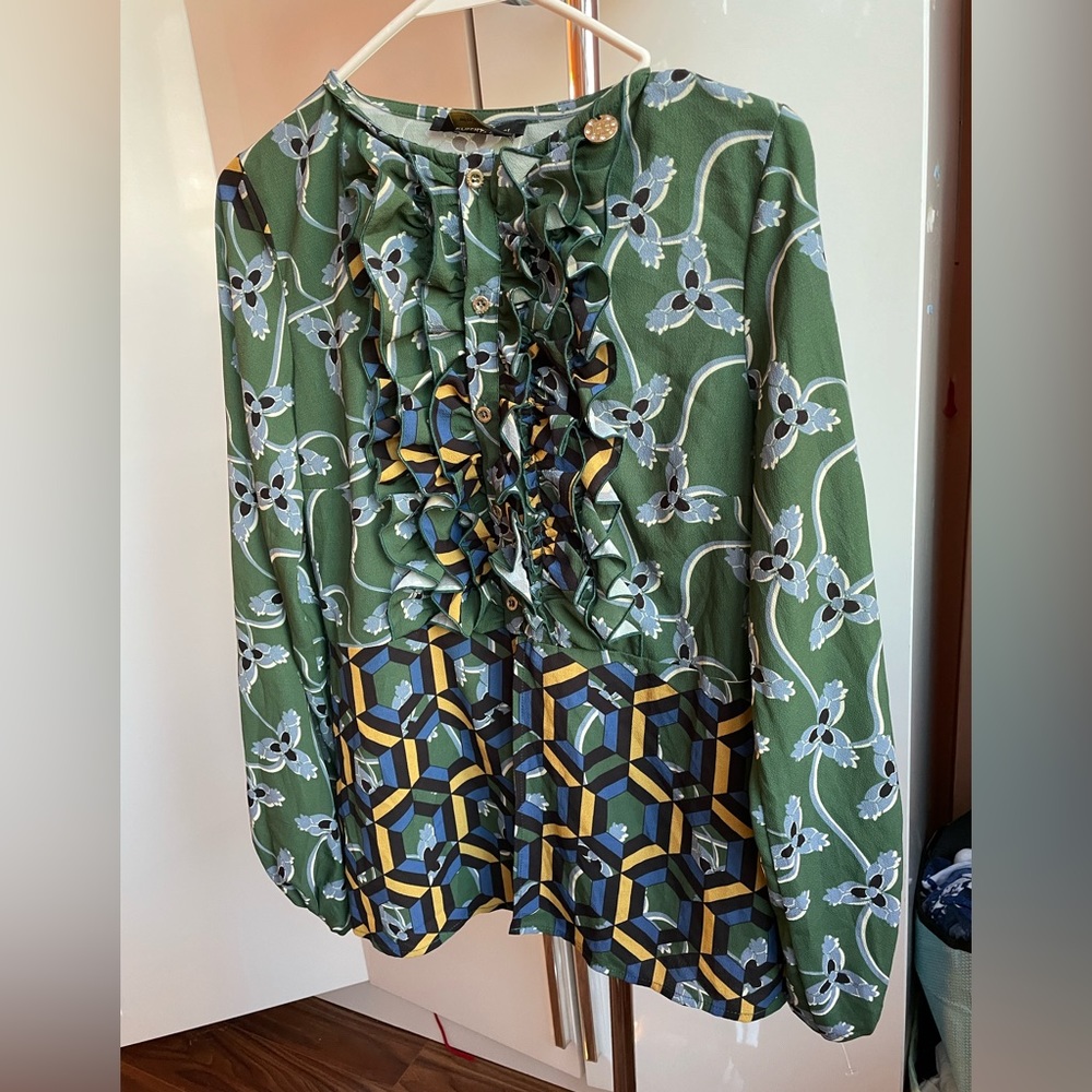 Roberta Biagi Long Sleeve Blouse, Ruffle Detail, Size XS, never worn.